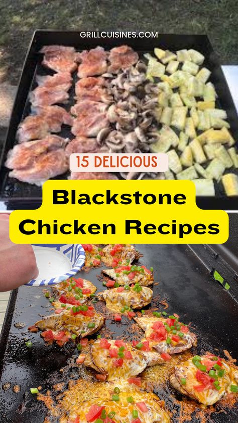 "Discover the 15 best Blackstone chicken recipes you need to try! From juicy grilled chicken breasts to flavorful chicken fajitas, chicken stir fry, kebob, lo mein, quesadillas, Chicken Breast Recipes, and thighs, these recipes are perfect for dinner or camping. Grilled Chicken Recipes, Grilling Chicken Breast, #Blackstonechicken#easychickenrecipes# Chicken Recipes For Blackstone Grill, Chicken Recipes Griddle, Chicken And Veggies On Blackstone, Squash And Zucchini On Blackstone, Blackstone Barbecue Chicken, Blackstone Chicken And Veggies, Chicken On The Blackstone Grill, Easy Blackstone Chicken Recipes, Healthy Blackstone Griddle Recipes Dinners Chicken