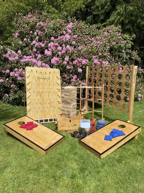 Yard Jenga, Giant Lawn Games, Yard Games Wedding, Giant Outdoor Games, Giant Yard Games, Party Rental Ideas, Party Rentals Business, Diy Carnival Games, Diy Yard Games