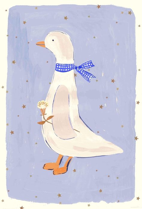 Duck Illustration Wallpaper, Baby Nursery Paintings, Goose Baby Nursery, Maeve Nursery, Cute Duck Illustration, Paintings For Nursery, Ducks Illustration, Goose Aesthetic, Baby Animal Illustration