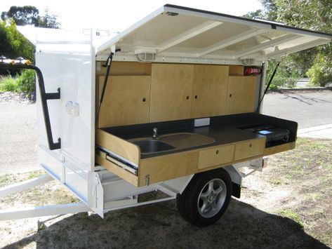 Tool Trailer Ideas, Home Made Camper Trailer, Tailgate Trailer, Outlander Trailer, Camping Gear Trailer, Tailgating Trailers, Tool Trailer, Camping Trailer Diy, Small Camping Trailer