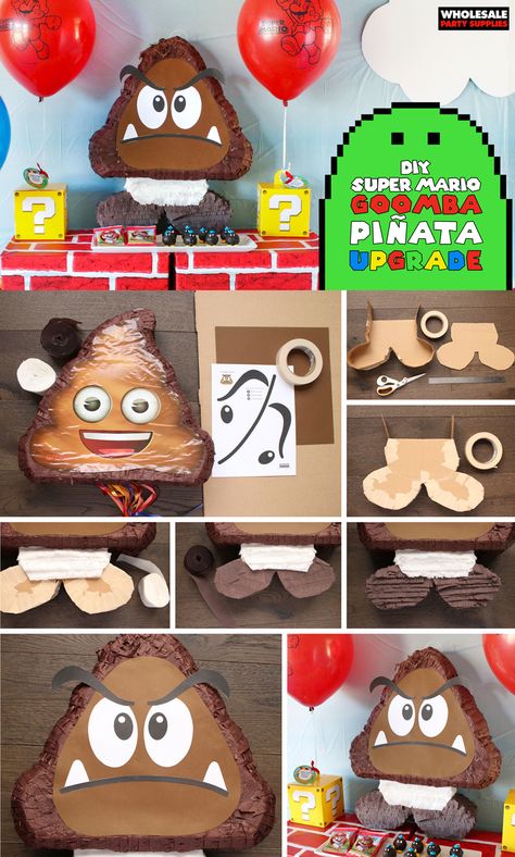 Super Mario Goomba Diy, Diy Goomba, Bowser Party, Super Smash Bros Party, Party Ideas Activities, Super Mario Brothers Party, Mario Brothers Birthday Party, Mario Bros Birthday Party Ideas, Nintendo Party