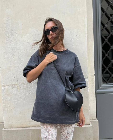 Heart Bag Outfit, Celine T Shirt, Alaia Bag, Sunglasses Celine, Bag Outfit, Heart Bag, Spring Is Here, Ballerinas, Cloth Bags