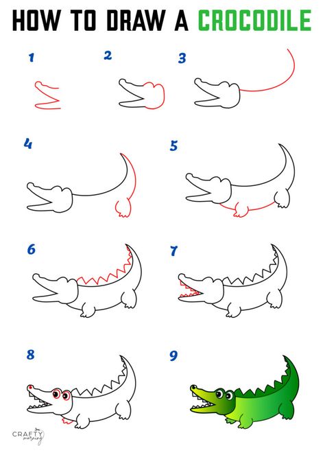 How to Draw a Crocodile - Crafty Morning Drawing Of Crocodile, How To Draw A Crocodile Step By Step, Crocodiles Drawing, Easy To Draw Animals Step By Step, How To Draw An Alligator, How To Draw Crocodile, How To Draw Simple Animals, How To Draw A Cheetah, How To Draw A Crocodile