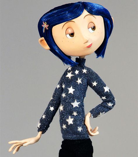 Coraline Blue Sweater, Coraline Dragonfly Clip, Coraline Hair Clip, Coraline Star Sweater, Coraline Hair, Coraline Dragonfly, Coraline Sweater, Halloween Movie Characters, Henry Selick