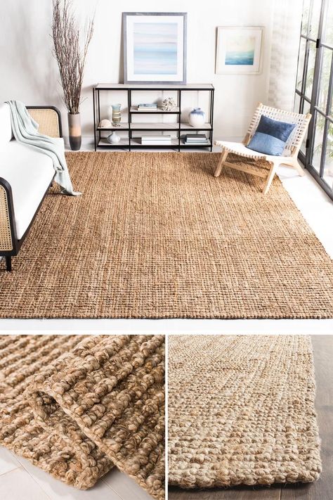 Rugs made from fibers like sisal and jute are one way to add a natural touch to a modern farmhouse interior, and are ideal for a high traffic area. #ModernFarmhouse #NaturalFiberRug #SisalRug #JuteRug #HomeDecor Modern Area Rugs In Living Room, Modern Farmhouse Rugs, Rug In Bedroom, Living Room Rug Ideas, Cotton Rugs, Rug Interior, Deco Studio, Natural Jute Rug, Farmhouse Rug