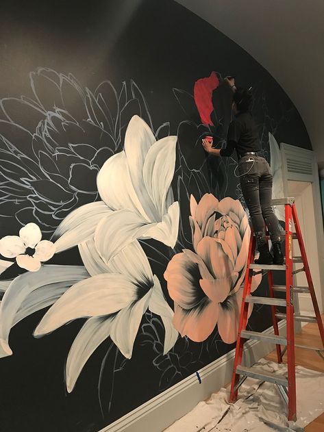 Louise Jones, Floral Mural, Wall Murals Diy, Bedroom Murals, Wall Painting Decor, Wall Murals Painted, Wall Paint Designs, Mural Wall Art, Mural Painting