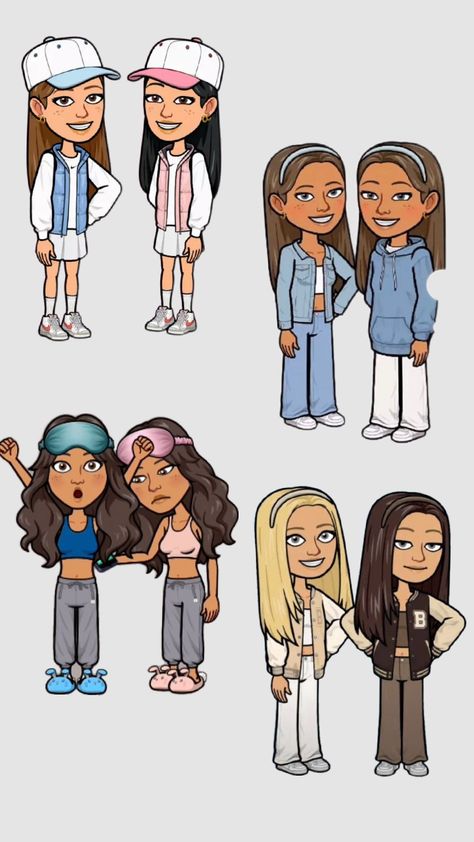 #bitmoji #bff Bitmoji Outfits 3 Friends, Bitmoji Bff Outfits, Duo Bitmoji Ideas, Bff Bitmoji, Snap Avatar, Snapchat Fits, Preppy Bitmoji, Snapchat Halloween, Pretty Bitmoji Ideas