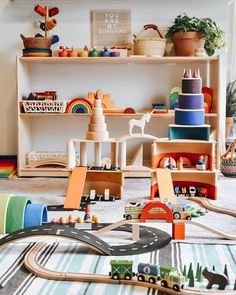 Way To Play Road Ideas, Kids Playroom Table, Kids Playroom Rugs, Kids Playroom Storage, Playroom Table, Playroom Wall Decals, Playroom Wallpaper, Montessori Playroom, Kids Playroom Furniture