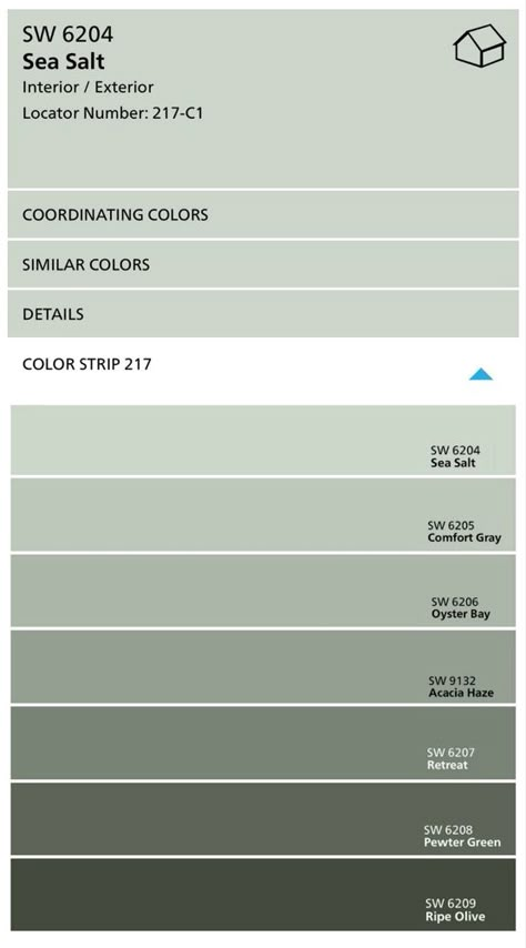 Sherwin Williams Sea Salt Paint Color | Pizzazzerie Sw Dill Paint, Sea Salt Paint, Sherwin Williams Sea Salt, Sea Salt Sherwin Williams, Interior Paint Colors Schemes, Sherwin Williams Colors, Revere Pewter, Painting Colors, Comfort Gray