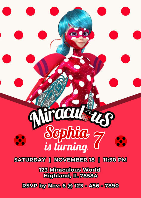 Miraculous ladybug birthday invitation for any miraculous ladybug birthday themes. This is perfect invitation for girls Ladybug Birthday Theme, Ladybug Birthday Invitations, Ladybug Birthday, Miraculous Ladybug, Birthday Theme, Birthday Invitations, Invitation Template, Birthday