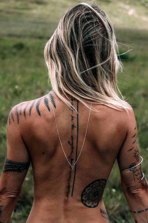 Woman With Tattoos, Tattoed Women, Dope Tattoos For Women, Spiritual Tattoos, Spine Tattoo, Back Tattoo Women, Spine Tattoos, Viking Tattoos, Tattoo Removal