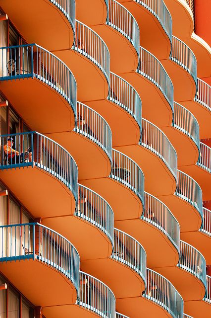 Balconies, windows occupied by squirming humans really speak for the residents that are like their part of their apartments, becoming identical.. Orange Aesthetic, Orange Is The New, Orange And Turquoise, Shades Of Orange, Design Branding, Architecture Photography, Architecture Details, Color Palettes, Modern Architecture