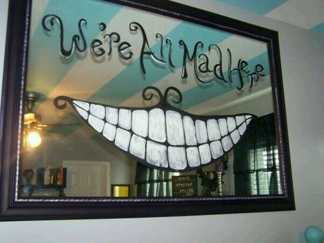 We're all mad here Cheshire smile mirror. You can make it yourself or but it online Alice In Wonderland Bedroom, Alice In Wonderland Room, Deco Disney, Hand Painted Mirrors, Lab Week, Alice In Wonderland Inspired, Friendsgiving Party, Mad Hatter Party, Alice In Wonderland Birthday