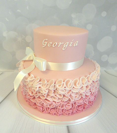 2 Tier Cake For Girl, Two Tier Pink Birthday Cake, Farm Cakes, Christening Cake Girls, Baby Shower Cakes Neutral, Pink Ombre Cake, Second Birthday Cakes, Double Layer Cake, Cake Decorating Books