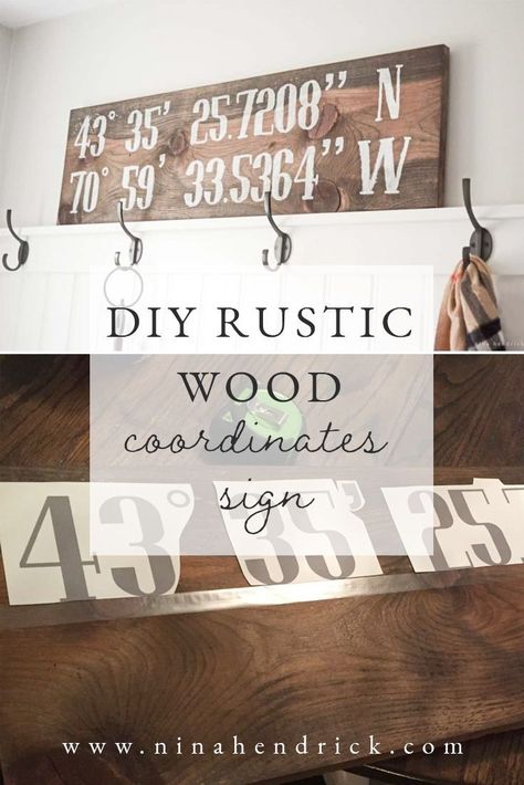 This quick and easy DIY Reclaimed Pine Coordinates Sign adds a rustic accent to any wall and can be completed in a single naptime! #DIYSigns #ReclaimedWood #RusticDecor Paper Quilts, Coordinates Sign, Holiday Interior, Wall Art Diy, Back To School Crafts, Farmhouse Inspiration, Rustic Glam, Reclaimed Pine, Style Challenge