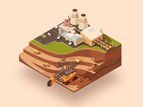 Vector mining ⛏ 🚧 by Macrovector Open Pit, Pokemon Alola, Logo Design Collection, Factory Building, Mountain Logos, Isometric Illustration, Mining Equipment, Paint Background, Coal Mining