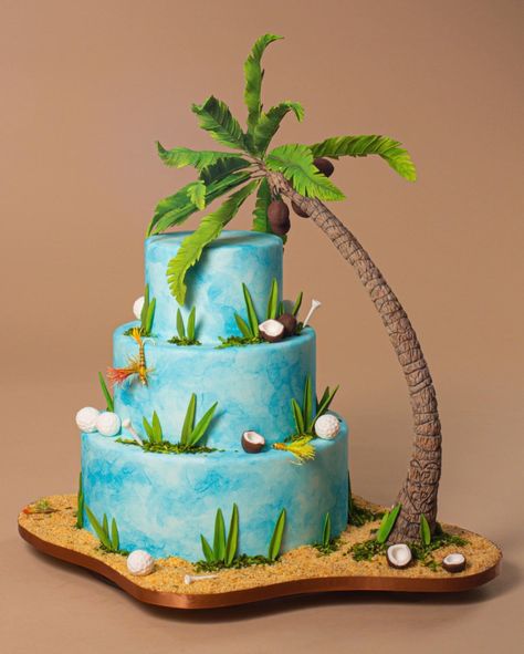 Hawaiian Cakes, Summer Party Cake, Palm Tree Cakes, Tropical Cakes, 50th Birthday Cakes For Men, Hawaii Cake, Cake Styles, Hawaiian Cake, Travel Cake