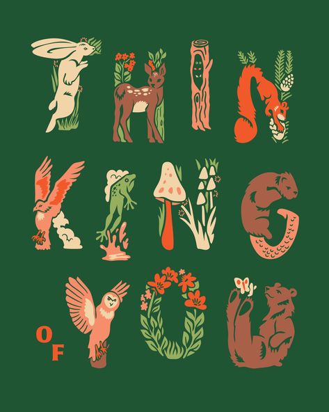 Letters As Objects, Typography Sticker Design, Nature Alphabet Letters, Woodland Font, Nature Fonts, Forest Graphic Design, Nature Lettering, Illustrative Typography, Woodland Logo