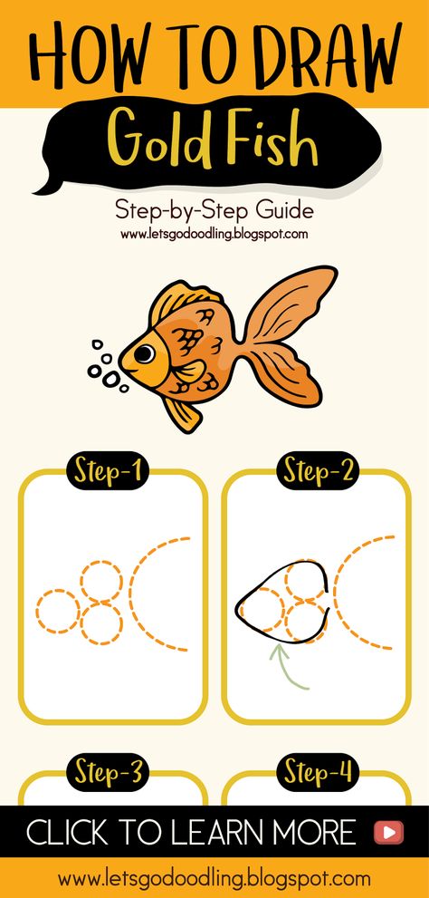 How to draw: Gold Fish (Easy Step by Step Tutorials) #drawing #kawaii #cute #goldfish #fish #tutorials #doodle #letsgodoodling Goldfish Doodle Easy, Goldfish Doodle, Gold Fish Drawing Easy, Gold Fish Drawing, Goldfish Drawing, How To Draw A Goldfish Step By Step, Easy Goldfish Painting, Goldfish Watercolor Easy, Ranchu Gold Fish Drawing