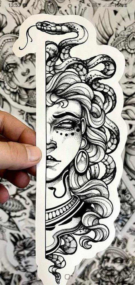 Half Medusa Tattoo Design, Unique Medusa Tattoo Design, Medusa Tattoo Half Face, Progress Tattoo Ideas, Black Medusa Tattoo Stencil, Medusa Athena Tattoo, Medusa Calf Tattoo, Athena Medusa Tattoo, Persephone And Medusa Tattoo