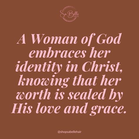 🌸 Start your week remembering that your identity is found in Christ alone. Let His love and grace define your worth!   #WomanOfGod #IdentityInChrist #SealedInGrace #SaBelleHair #EffortlessBeauty #ConfidentInChrist #Relatable #Hairstyles #Women #WomenInBusiness #Proverbs31Woman #Faith #Confidence #Lacewigs Confidence In Christ, Identity In Christ Woman, Identity In Christ Verses, Verses About Identity, Freedom In Christ, Christian Affirmations, Christ Quotes, In Christ Alone, Proverbs 31 Woman