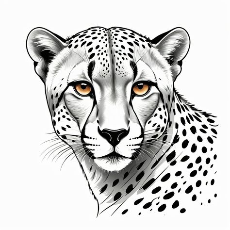 Cheetah Drawing, Graphic Animals, Lion Art Tattoo, Ink Patterns, Cheetah Face, Bear Sketch, Draw Cats, Adult Colouring Printables, Medusa Tattoo