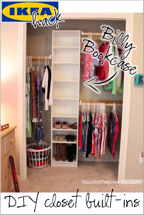 How to build your own closet built-ins using a Billy bookcase (IKEA hack) - House of Hepworths Billy Bookcase Closet Hack, Billy Bookcase Closet, Bookcase Closet Hack, Bookcase Closet, Diy Closet System, Small Closet Storage, Ikea Closet Organizer, Closet Ikea, Closet Makeover Diy