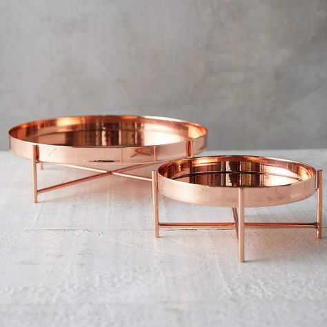 Copper Serving Tray + Stand Copper Serving Dishes, Fountain Decoration Ideas, Serving Trays Design, Copper Cookware Set, Copper Serving Tray, Free Home Decor, Copper Collection, Rose Gold Kitchen, Copper Dishes