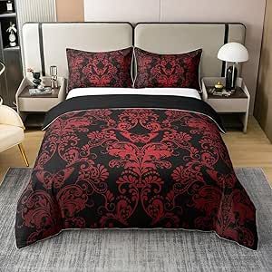 Burgundy Bedding, Boys Comforter Sets, Floral Goth, Bohemian Bedding Sets, Damask Bedding, Boho Bedding Sets, Skull Bedding Sets, Red Luxury, Floral Comforter Sets