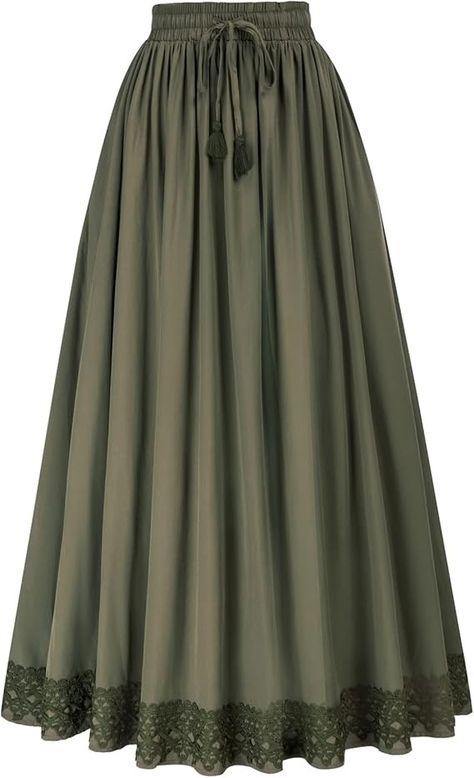 Amazon.com: Drawstring Maxi Long Skirt for Women Flowy Hem Pirate Peasant Skirt Olive Green S : Clothing, Shoes & Jewelry New Abaya Design, Stylish Abaya, Bridesmaid Dresses Ideas, Latest Abaya, A Line Skirt Outfits, Design Abaya, Long Skirt For Women, Long Green Skirt, Abaya Collection