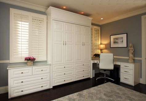 Guest Bedroom And Craft Room Combo, Office Bedroom Combo Master, Twin Wall Bed, Murphy Bed Office, Office Wall Colors, Transitional Home Office, Best Murphy Bed, Elegant Home Office, Murphy Bed Desk