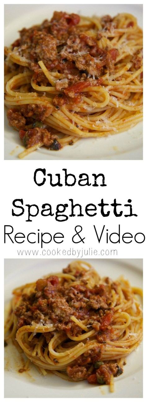 Try this Cuban Spaghetti recipe from CookedbyJulie.com Cuban Spaghetti, Cuban Dishes, Cuban Cuisine, Spaghetti Recipe, Hispanic Food, Cuban Recipes, Spaghetti Recipes, Caribbean Recipes, Linguine