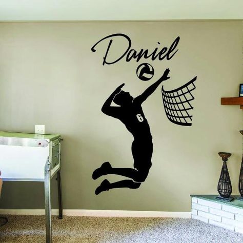 Wall decal is one of the most simple and also cheapest decorations home way! It decorates your bedroom, kid's room, kitchen, bathroom just in a couple of minutes! Look great on any color wall and super easy to install, as well this wall decal can be removed just as easily as it was applied without damaging the walls. Volleyball Locker Decorations, Volleyball Room, Basketball Wall Decals, Sports Room Decor, Custom Volleyball, Personalized Wall Decals, Sports Wall Decals, Locker Decorations, Basketball Wall