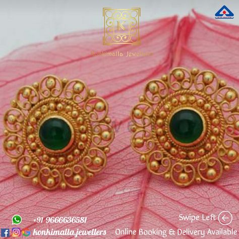 Gold Earing Tops Design New, 6 Grams Gold Earrings, Traditional Tops, Pendent Design, Black Metal Jewelry, Big Stud Earrings, Gold Earrings For Kids, Churidar Neck Designs, Bride Jewelry Set