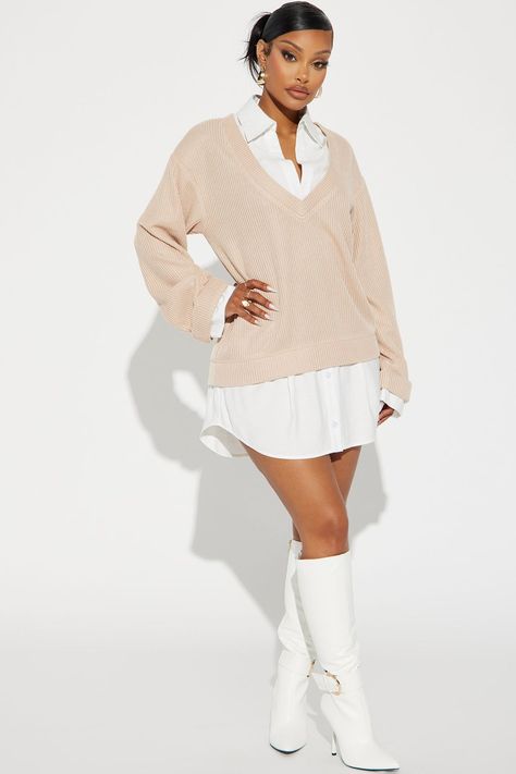 Plus Size Gianna Sweater Mini Dress in Taupe, Size 2X | Fashion Nova PlusSizeSummerStyle #summervivibes #plussizefashionista #ootd #plussizequeen #plussize #summerfashion. https://whispers-in-the-wind.com/the-ultimate-plus-size-outfit-guide-summer-in-style/?437 Sweater Over Dress, Explore Outfit, Taupe Fashion, Charcoal Sweater, Nova Fashion, Sweater Mini Dress, Modesty Outfits, Fashion Nova Outfits, 24th Birthday