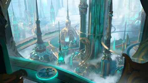 Leon Tukker - Art nouveau Sci fi sketches Waterfall City, Sci Fi City, Sci Fi Environment, Space Fantasy, Image Painting, Fantasy Worlds, Fantasy Concept, Fantasy Castle, Fantasy City