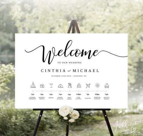 Wedding Timeline Sign Template Editable Wedding Itinerary - Etsy Wedding Itinerary Sign, Wedding Timeline Sign, Order Of Events Sign, Wedding Order Of Events, Timeline Wedding, Wedding Day Schedule, Order Of Events, Wedding Signs Diy, Wedding Itinerary