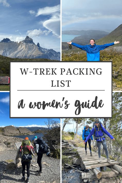 Patagonia has some of the most beautiful hikes in the world. The W-Trek is an epic 5-day hike in Patagonia, check out our W-Trek Packing List for women! W Trek Patagonia, Patagonia Packing List, Patagonia Trip, W Trek, Packing List For Women, America Trip, Patagonia Outfit, Patagonia Chile, Hiking Poles