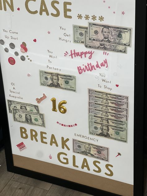 Emergency Break Glass Gift Ideas, In Case Of Emergency Break Glass Diy, Money Cake, Birthday Money, Diy Crafts To Do, 15th Birthday, Diy Stuff, Bday Ideas, In Case Of Emergency