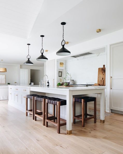 Jean Stoffer on Instagram: “Just because every angle of our Ada Modern Classic project’s kitchen is so good!  Swipe to see how we reorganized the space!  Stools and…” Kitchen With Long Island, Long Kitchen, Farmhouse Kitchen Island, Large Kitchen Island, Kitchen Island Decor, Modern Kitchen Island, Kitchen Island With Seating, Home Luxury, Island With Seating