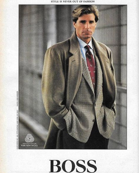 CAST & LANE on Instagram: “Vintage Hugo Boss ads. • • • • • • #hugoboss #vintagefashionads #luomovogue #ootdmen #vintagestyle #90s #90sfashion #90sstyle #witw…” 1980s Mens Fashion, 80s Suit, 80s Fashion Men, Black Suit Men, 80s Men, 80s Mens, Look Retro, Suit Men, Vintage Mens Fashion