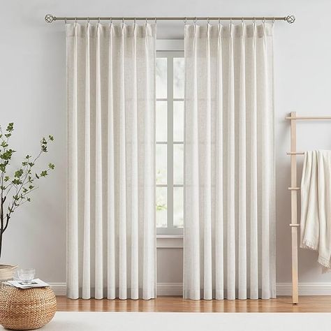 Amazon.com: Vision Home Natural Pinch Pleated Semi Sheer Curtains Textured Linen Blended Light Filtering Window Curtains 90 inch for Living Room Bedroom Pinch Pleat Drapes with Hooks 2 Panels 42" Wx90 L : Home & Kitchen Pinch Pleat Drapes, Semi Sheer Curtains, Pinch Pleat Drape, Beige Curtains, Pleated Drapes, Pinch Pleat Curtains, Linen Lights, Drape Panel, Curtain Texture