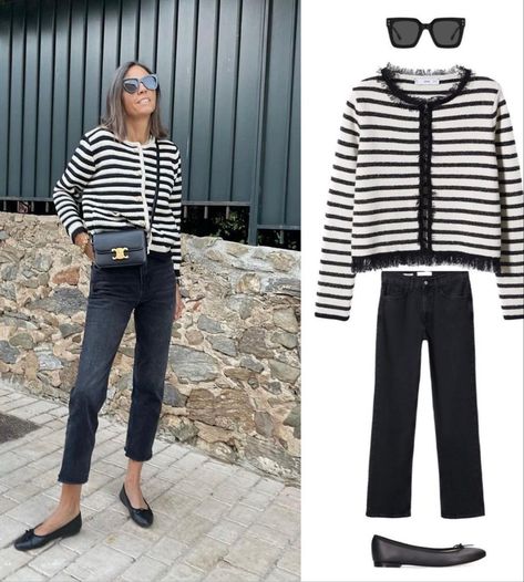 Black And White Striped Cardigan Outfit, Striped Cardigan Outfit, Edgy Work Outfits, Sweater Cardigan Outfit, Smart Casual Work Outfit Women, Office Attire Women, Casual Weekend Style, Summer Business Casual Outfits, Capsule Wardrobe Women