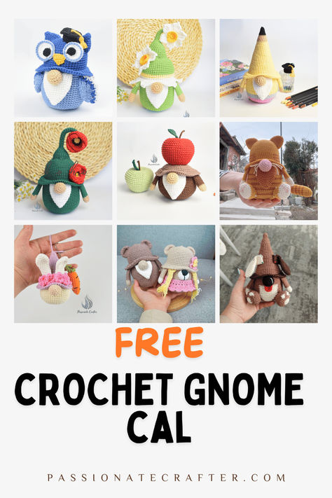 Free gnome crochet along. One free crochet gnome pattern each month. From beginners to advanced crocheters. If you are looking for an easy crochet amigurumi CAL, join us and lets crochet together. Snowman Gnome Crochet Patterns Free, Crochet Amigurumi Gnome, Free Crochet Gnome Pattern Amigurumi Easy, Crocheted Gnomes Pattern Free, Free Crochet Gnome Pattern Amigurumi, Free Crochet Gnome Pattern, Free Gnome Crochet Pattern, Amigurumi Gnomes Free Pattern, Gnome Patterns Free