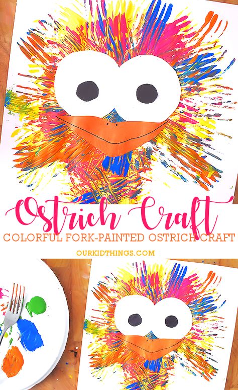 Wild Animal Crafts For Toddlers, Ostrich Craft, Bird Crafts For Kids, Fork Crafts, Zoo Crafts, Zoo Animal Crafts, Zoo Art, Zoo Theme, Kid Projects