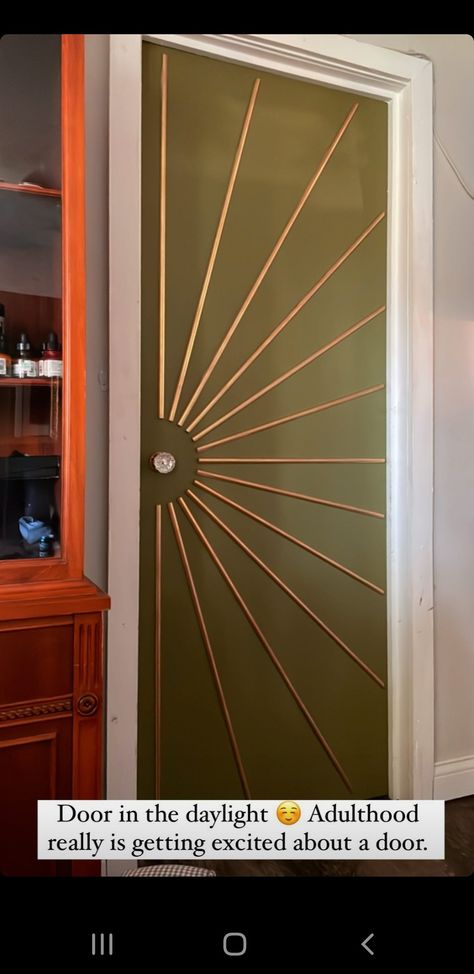 Geometric Door Design, Starburst Door, Star Door, Bathroom Door Ideas, Diy House Renovations, Camper Makeover, Bathroom Doors, Home Entrance Decor, Entrance Decor