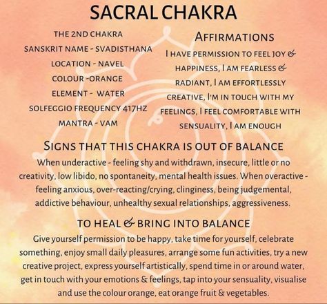 Healing Your Sacral Chakra, Sacral Chakra Affirmation I Feel, Root Chakra Frequency, Heart Chakra Frequency, Sacral Chakra Affirmation, Low Libido, Sanskrit Names, 2nd Chakra, Sacral Chakra Sexuality