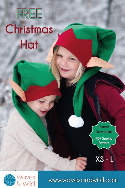 The Christmas Hat pattern is a quick sew, festive favourite! There are two style options – Santa hat and elf hat! The Christmas Hat pattern is designed for light/medium weight woven fabrics such as quilting cotton and velvet. It is suitable for enthusiastic beginners. The Christmas Hat pattern comes in 4 sizes ranging from a head circumference of 48cm (18 ⅞”) to 60cm (23 ⅝”). Fleece Stocking Hat Pattern, Elf Hats Diy, Elf Hat Sewing Pattern, Elf Hat Pattern Printable, Santa Hat Sewing Pattern, Elf Hat Diy, Christmas Hats Ideas, Elf Sewing Pattern, Elf Hat Template