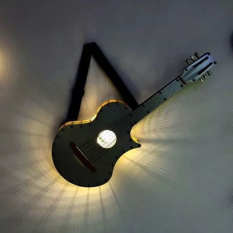 Guitar Lamp, Guitar Light, Guitar Crafts, Instruments Art, Guitar Diy, Music Studio Room, Wall Lamps Living Room, Music Room Decor, Furniture Details Design