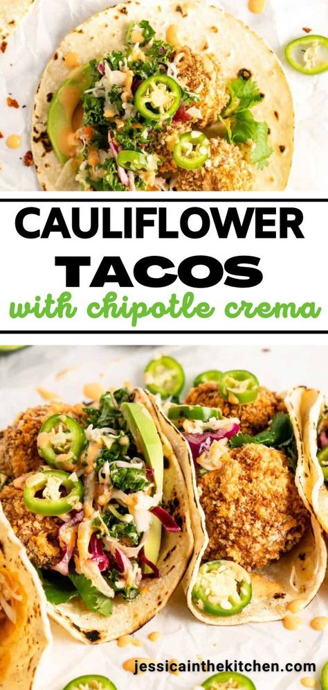 If you’re looking to switch up taco Tuesday a bit, I’ve got just the thing. Give these cauliflower tacos a try and you’ll be craving them way more than just once a week. With crispy cauliflower, tangy slaw, and a spicy crema, these are some of the tastiest, (and healthiest!) tacos I’ve ever made. They’re so easy to make that taco night will become the highlight of your week! Vegan Taco, Cashew Sauce, Vegetarian Mexican, Pot Recipes Healthy, Cauliflower Tacos, Taco Time, Rustic Recipes, Vegetarian Dish, Meatless Mondays